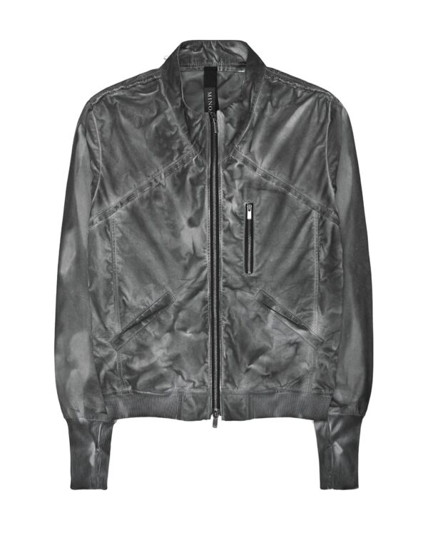 MINOAR - Granite Grey Dyed Bomber Jacket, Men's grey cotton jacket with multi-panel construction - 1