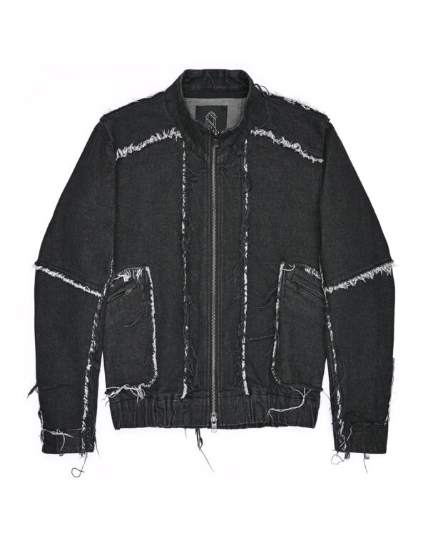 MINOAR - String Denim Raw Edge Jacket, Men's black cotton jacket with multi-segment construction - 1