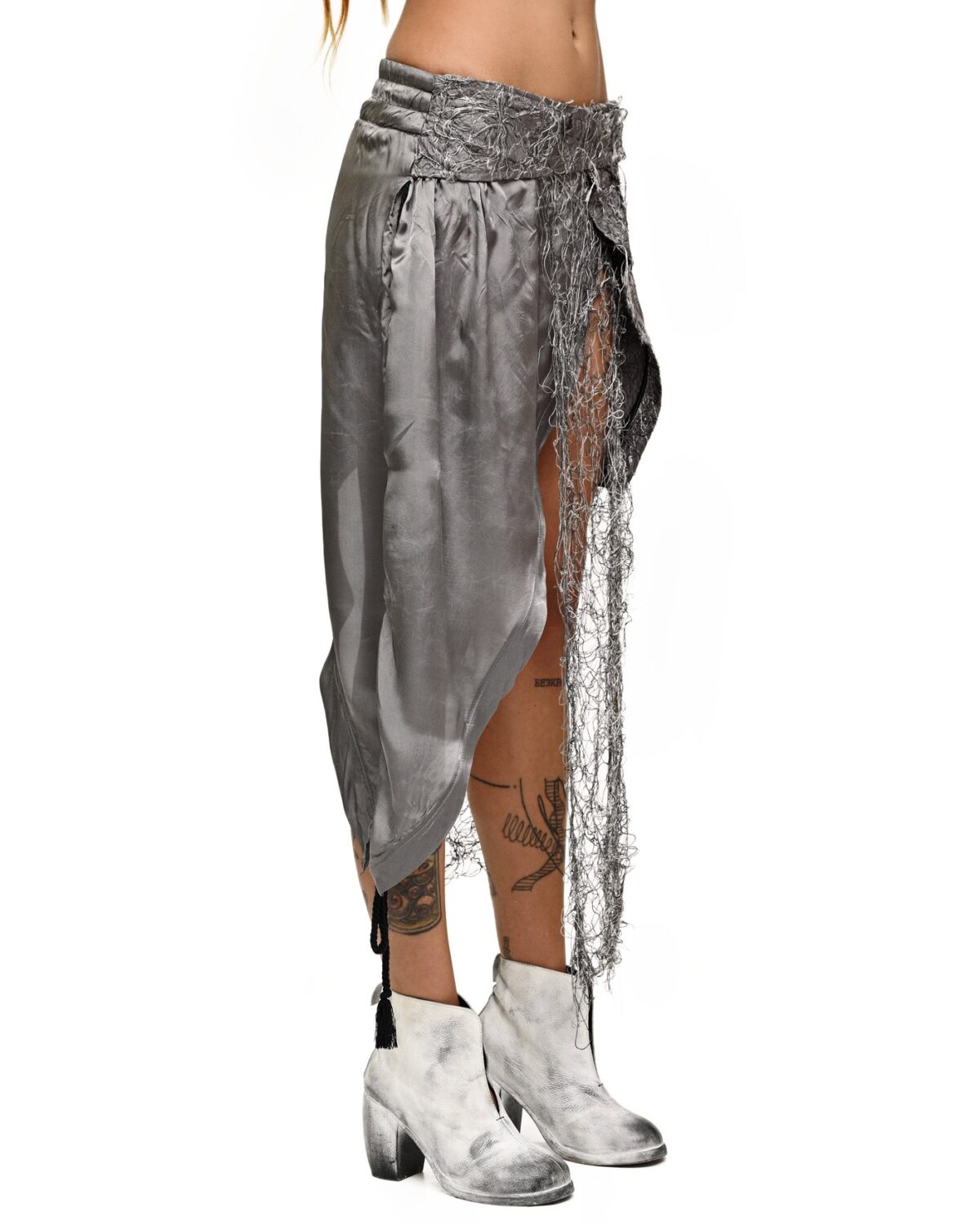 MINOAR - Chroma Fiber Bond Draped Skirt, Women's grey viscose skirt with Fiber-Bond texture - 3