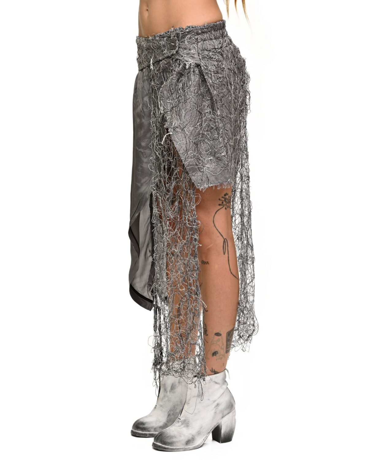 MINOAR - Chroma Fiber Bond Draped Skirt, Women's grey viscose skirt with Fiber-Bond texture - 4