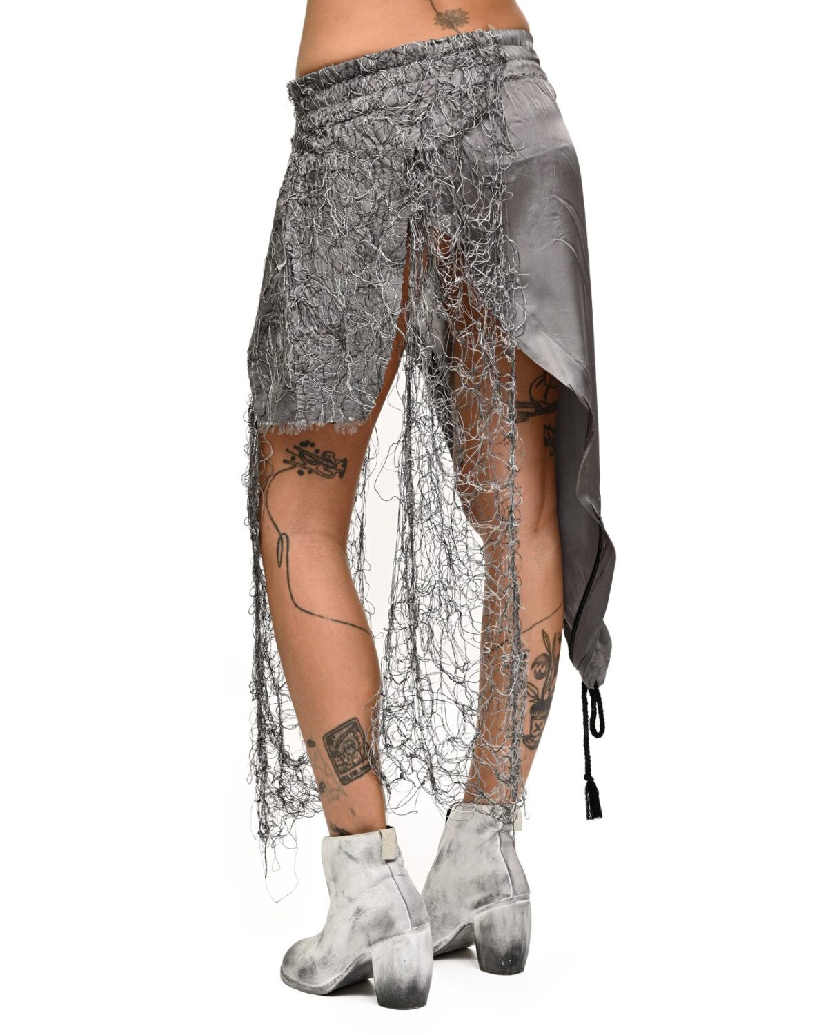 MINOAR - Chroma Fiber Bond Draped Skirt, Women's grey viscose skirt with Fiber-Bond texture - 5