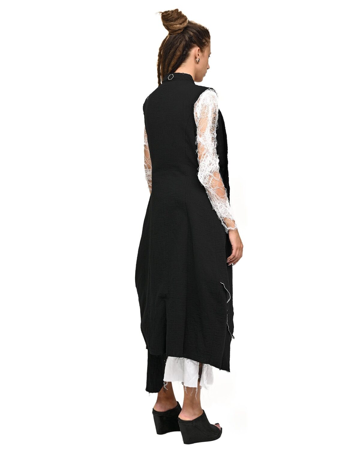 MINOAR - Contrast Draped Soft Cardigan, Women's black cotton cardigan with diagonal welt pockets - 4