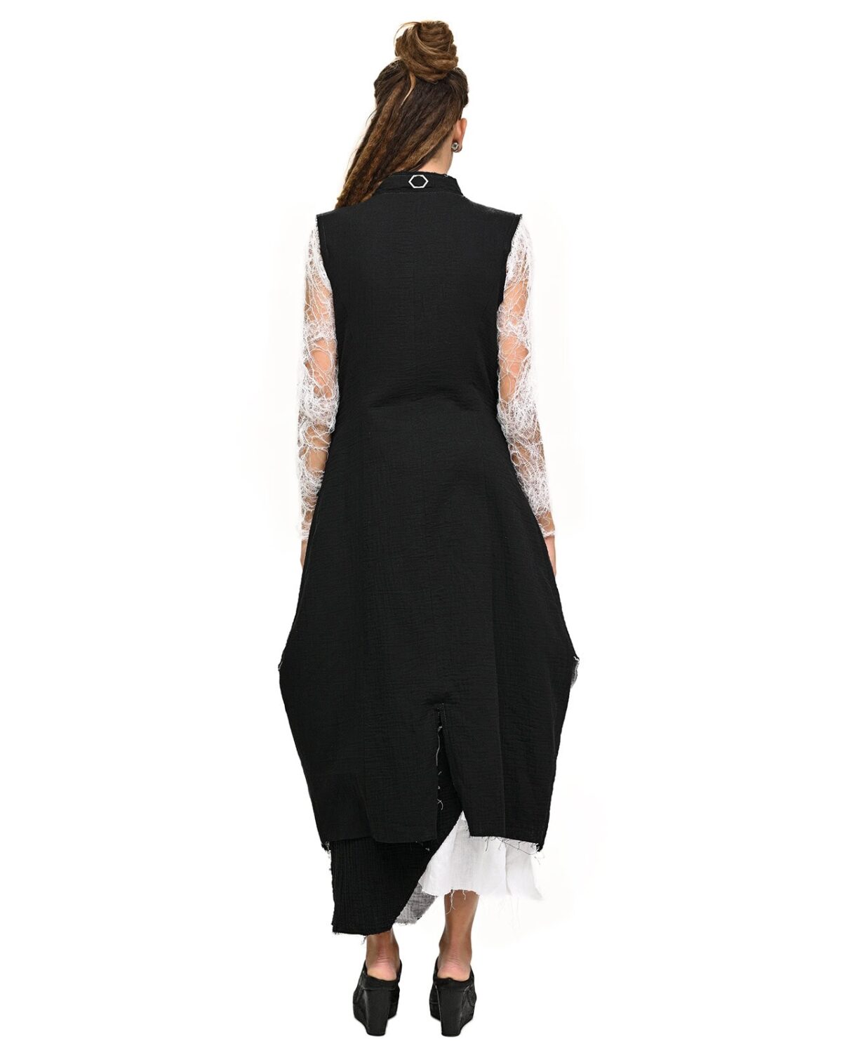 MINOAR - Contrast Draped Soft Cardigan, Women's black cotton cardigan with diagonal welt pockets - 5