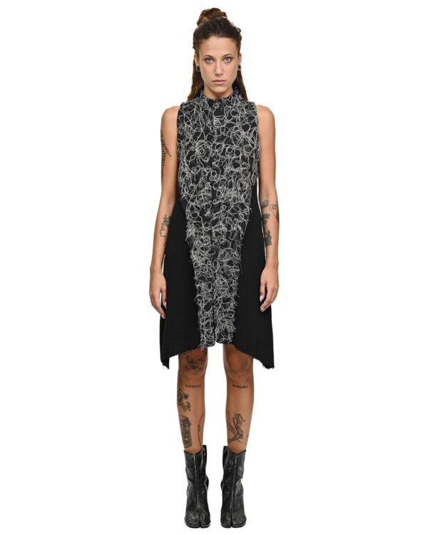 MINOAR - Contrast Fiber Bond Soft Dress, Women's black cotton dress with Fiber-Bond texture - 1