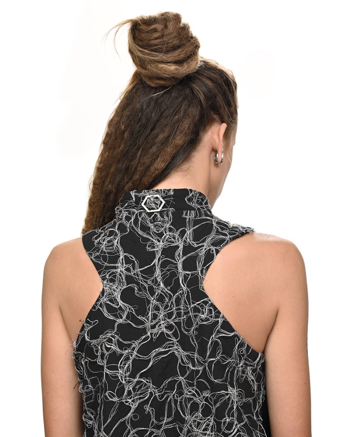 MINOAR - Contrast Fiber Bond Soft Dress, Women's black cotton dress with Fiber-Bond texture - 6