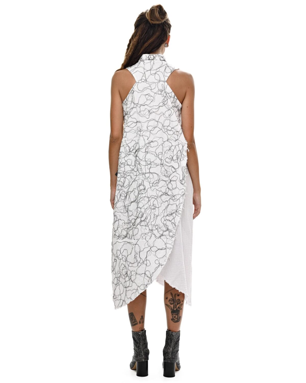 MINOAR - Diffused Fiber Bond Soft Dress, Women's white cotton dress with Fiber-Bond texture - 4