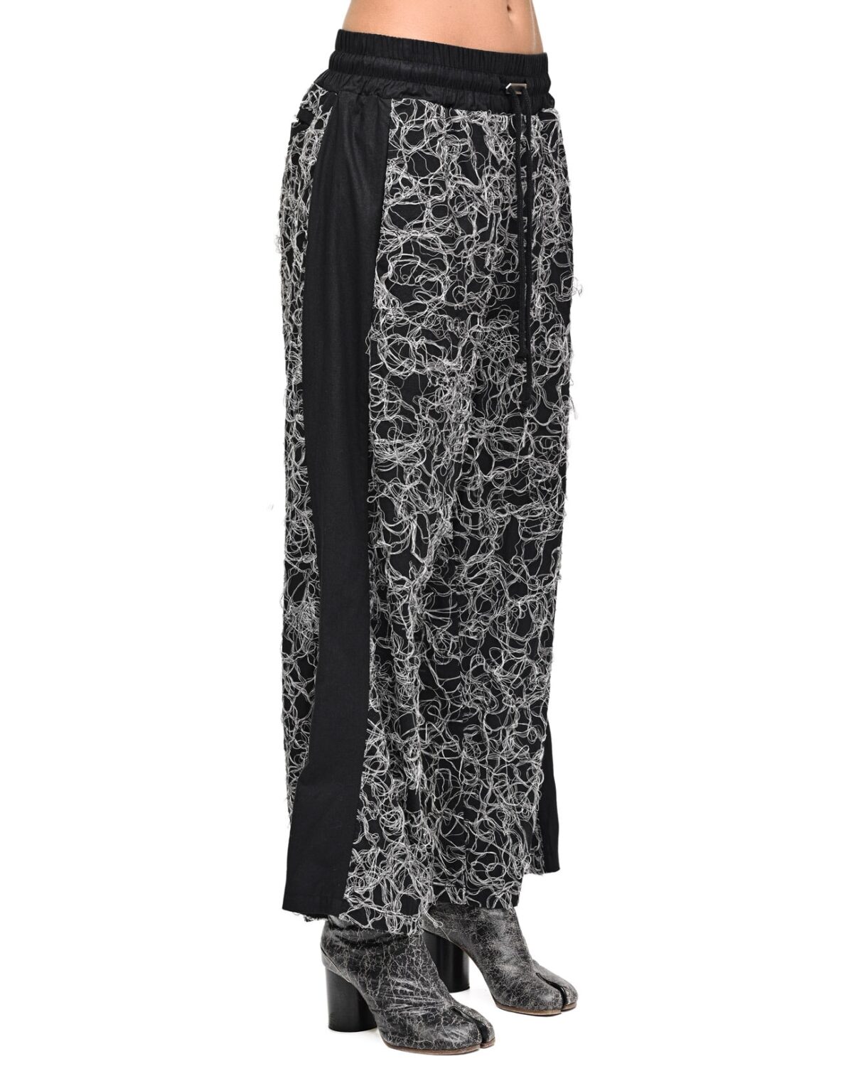 MINOAR - Fiber Bond Contrast Lounge Pants, Women's black cotton pants with diagonal welt pockets - 3