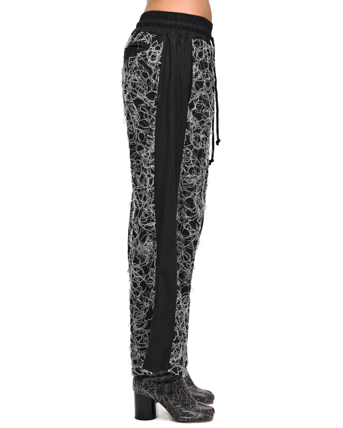 MINOAR - Fiber Bond Contrast Lounge Pants, Women's black cotton pants with diagonal welt pockets - 4