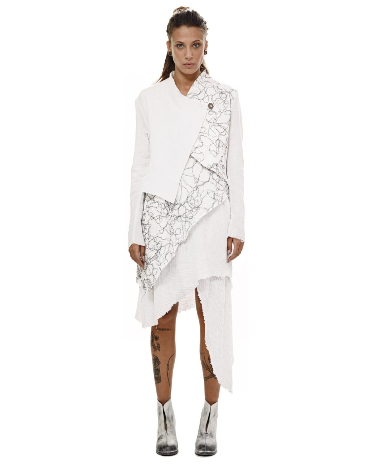 MINOAR - Diffused Fiber Bond Soft Jacket, Women's white cotton jacket with Fiber-Bond texture - 3