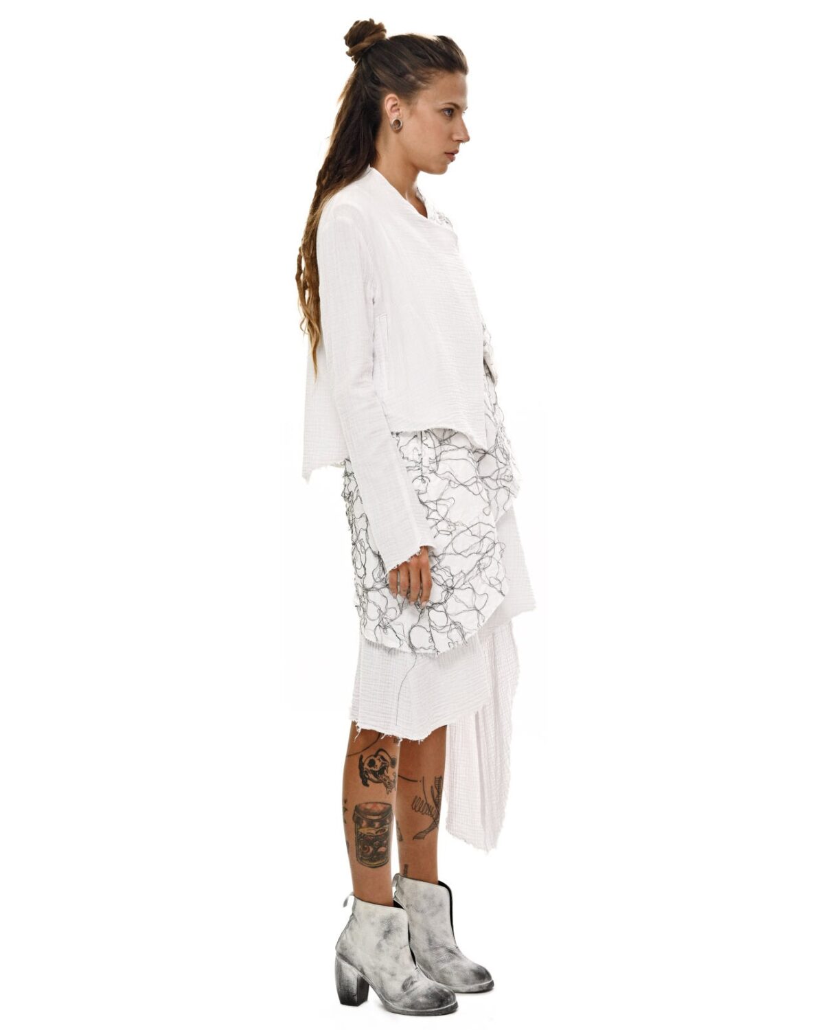 MINOAR - Diffused Fiber Bond Soft Jacket, Women's white cotton jacket with Fiber-Bond texture - 4