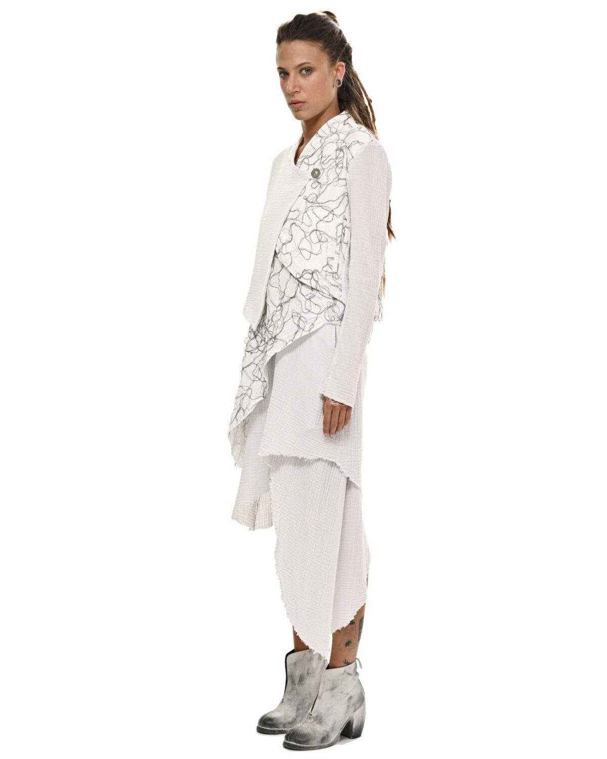 MINOAR - Diffused Fiber Bond Soft Jacket, Women's white cotton jacket with Fiber-Bond texture - 6