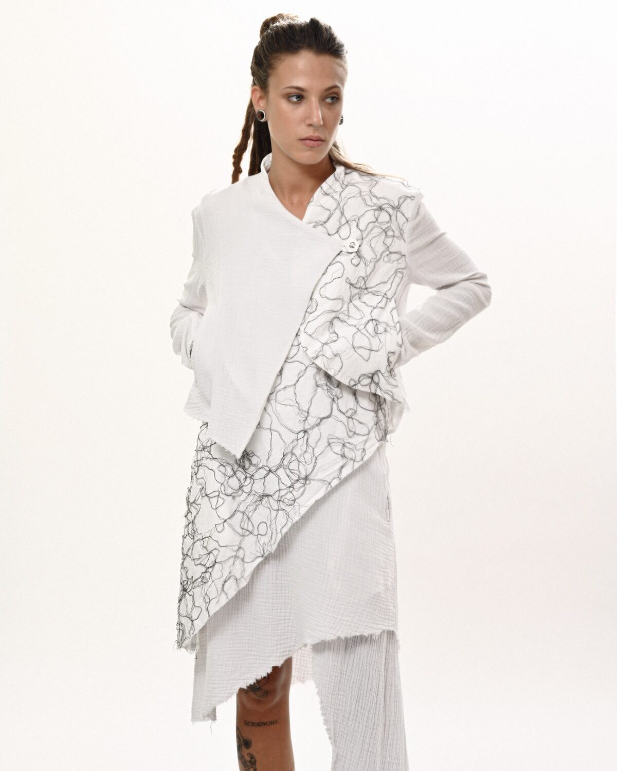 MINOAR - Diffused Fiber Bond Soft Jacket, Women's white cotton jacket with Fiber-Bond texture - 7