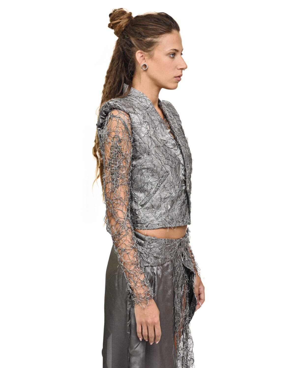 MINOAR - Chroma Padded Fiber Bond Vest, Women's grey viscose vest with Fiber-Bond texture - 3