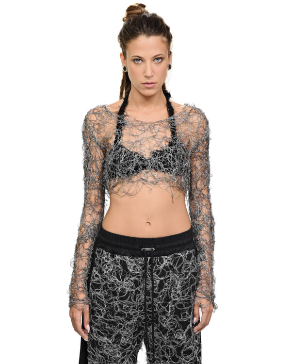 MINOAR - Web Fiber Bond Contrast Grey Top, Women's grey viscose top with Fiber-Bond texture - 1