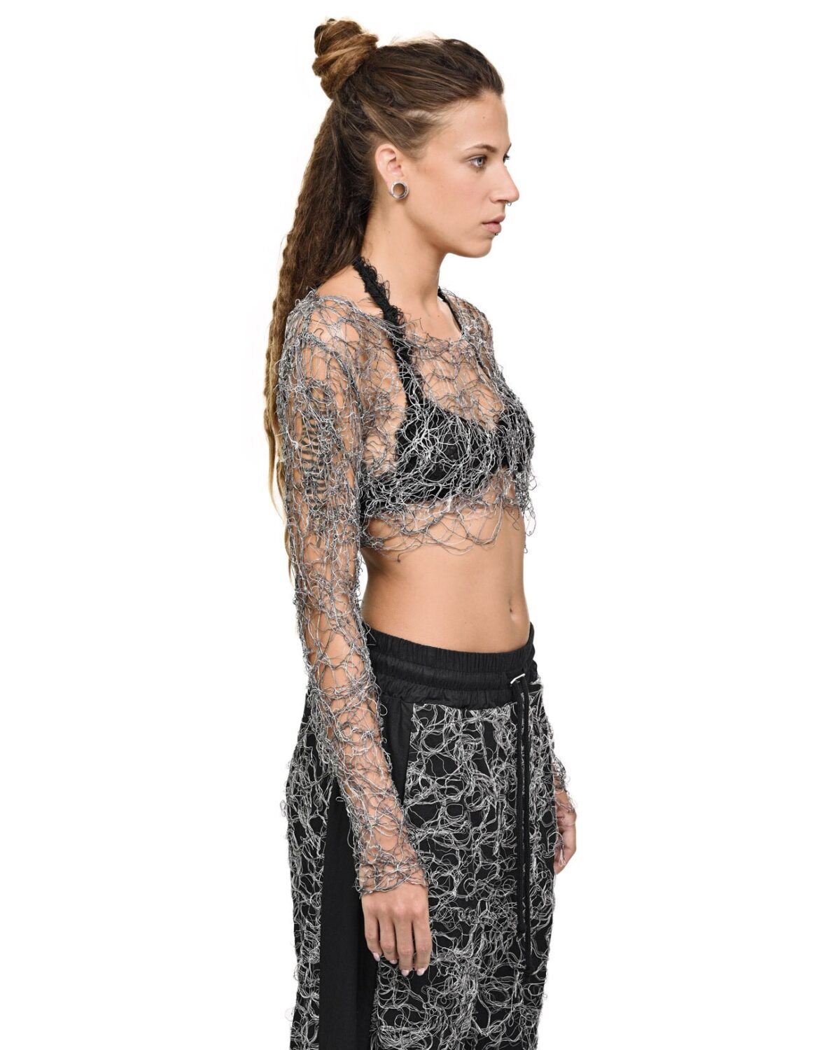 MINOAR - Web Fiber Bond Contrast Grey Top, Women's grey viscose top with Fiber-Bond texture - 3