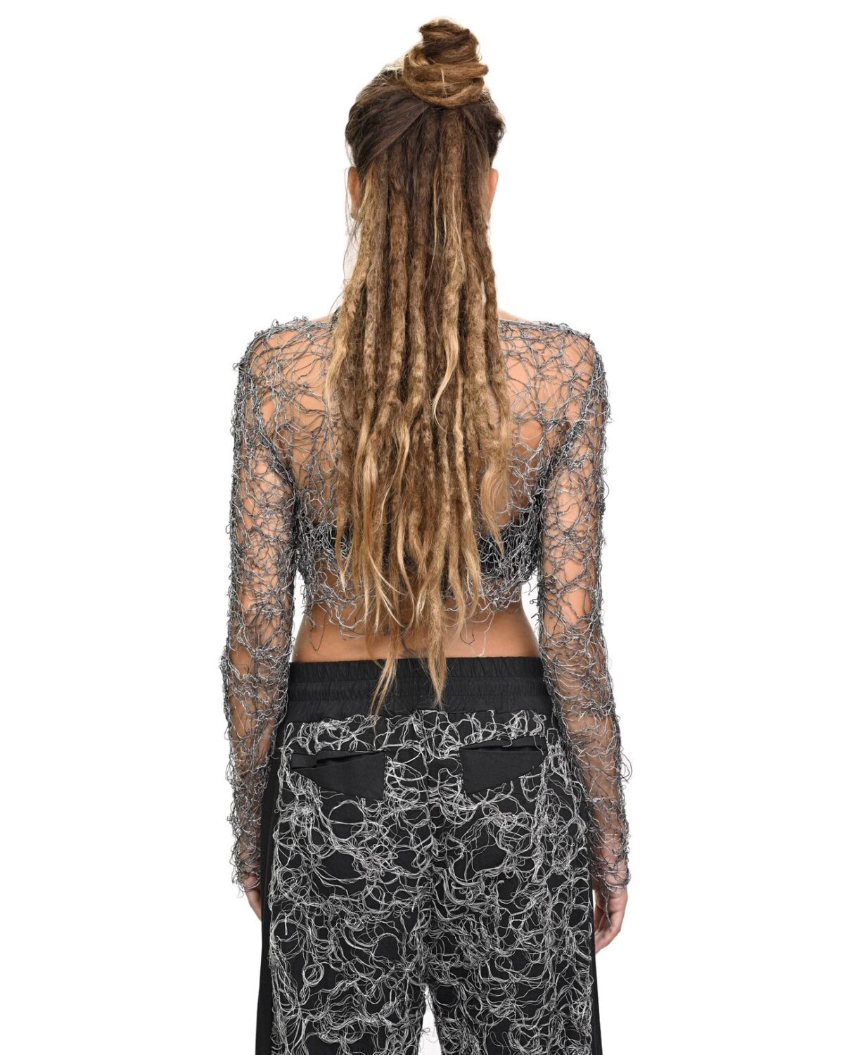 MINOAR - Web Fiber Bond Contrast Grey Top, Women's grey viscose top with Fiber-Bond texture - 4