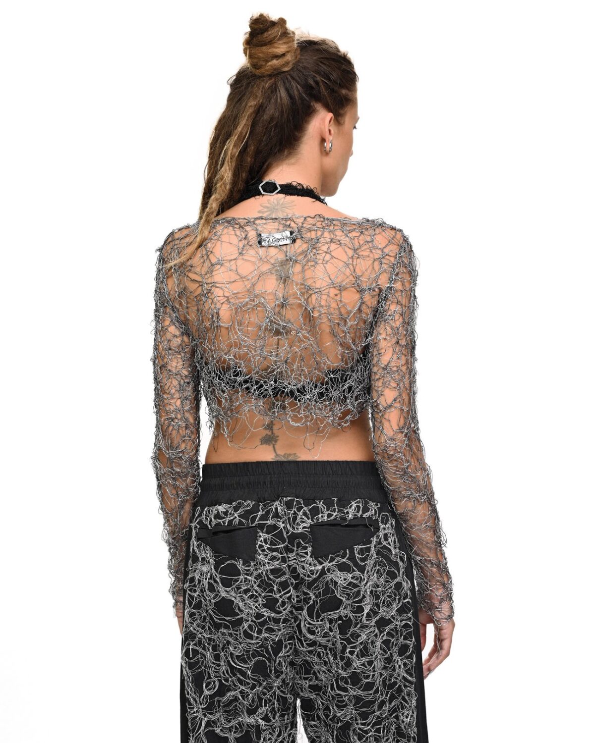 MINOAR - Web Fiber Bond Contrast Grey Top, Women's grey viscose top with Fiber-Bond texture - 5