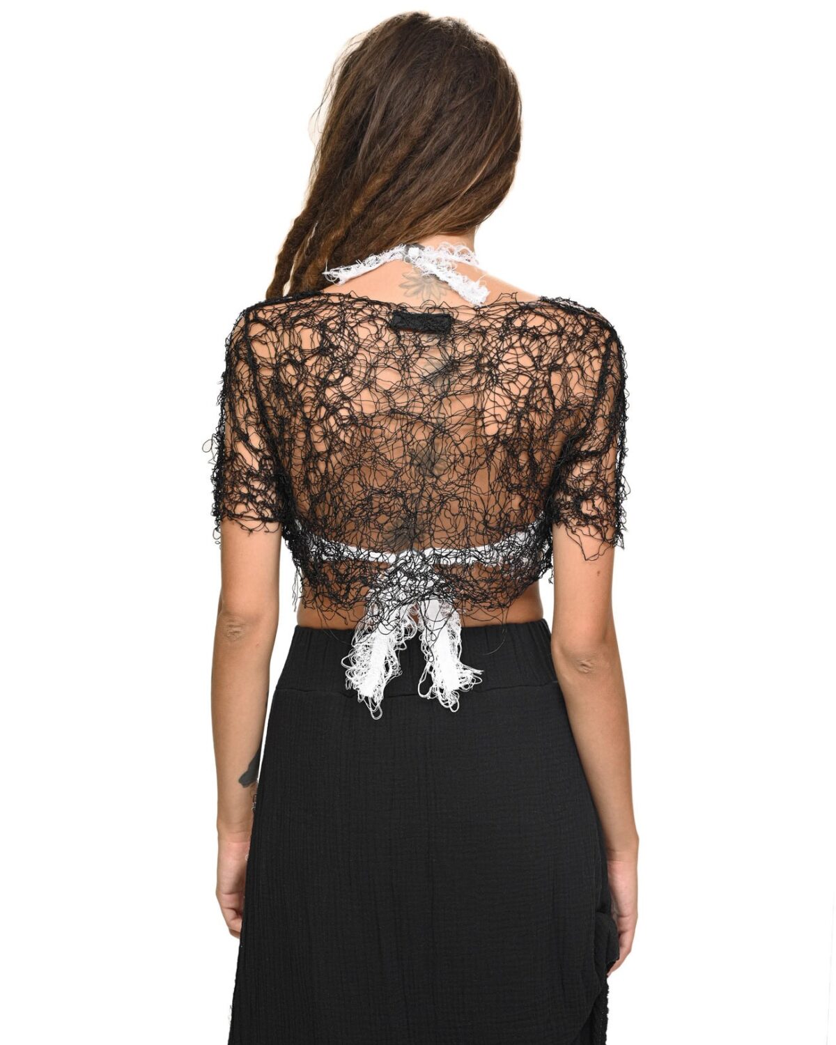 MINOAR - Web Fiber Bond Black T-Shirt, Women's black viscose T-shirt with Fiber-Bond texture - 4
