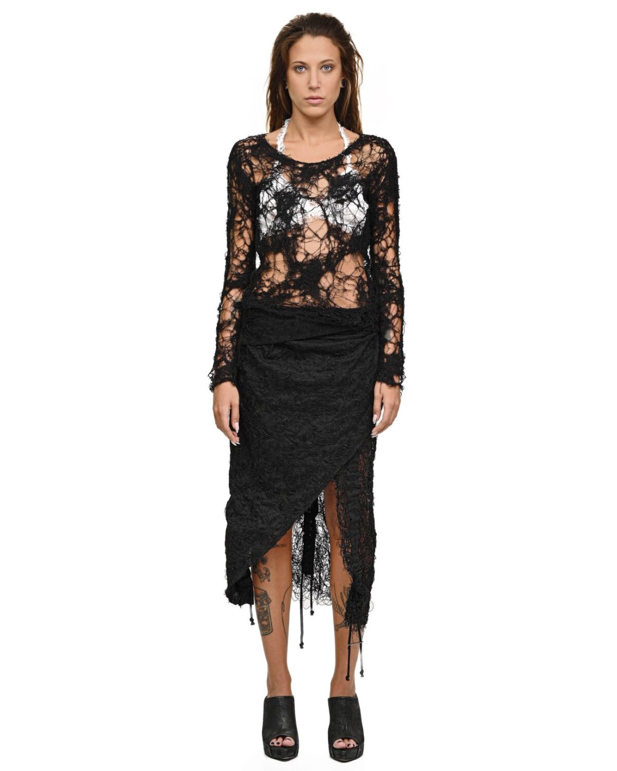 MINOAR - Fiber Bond Soft Sheer Black Top, Women's black cotton top with Fiber-Bond texture - 5