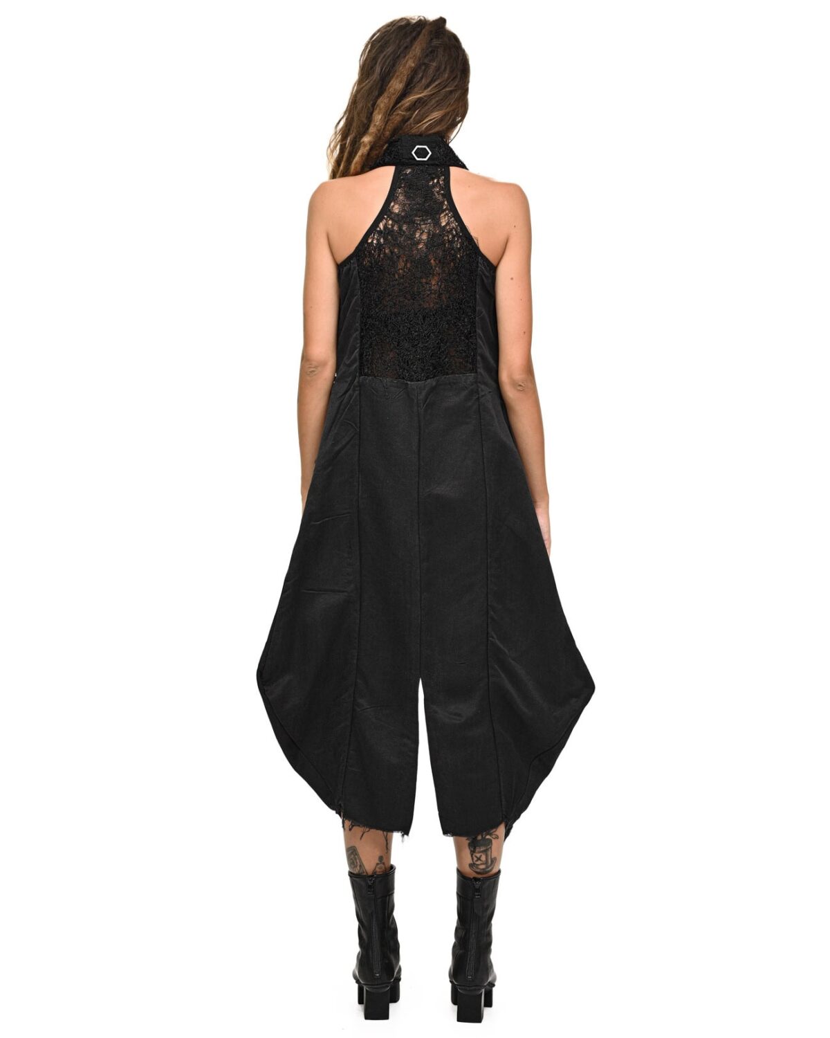MINOAR - Silk Fiber Bond Construct Dress, Women's black viscose dress with Fiber-Bond texture - 6