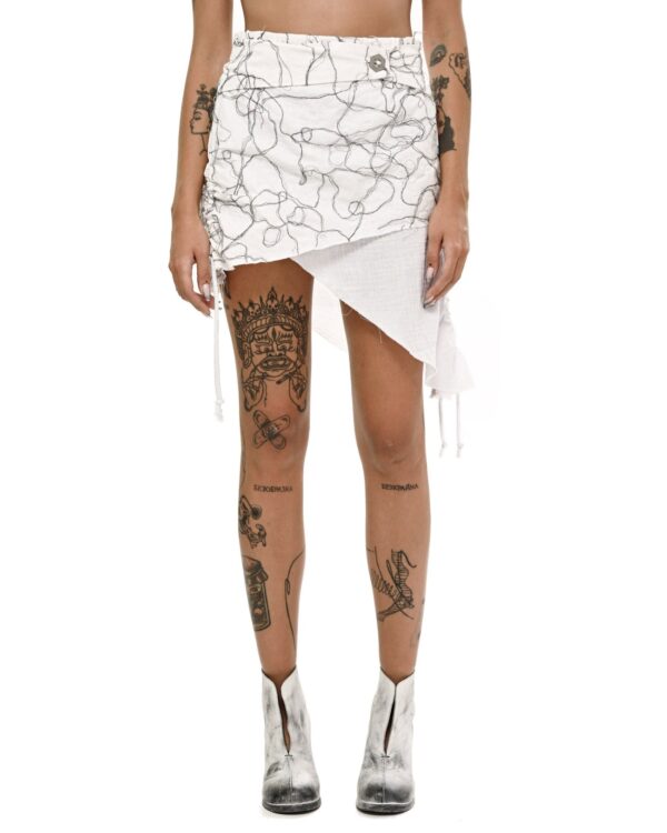 MINOAR - Diffused Asymmetry Adjustable Skirt, Women's white cotton skirt with Fiber-Bond texture - 1