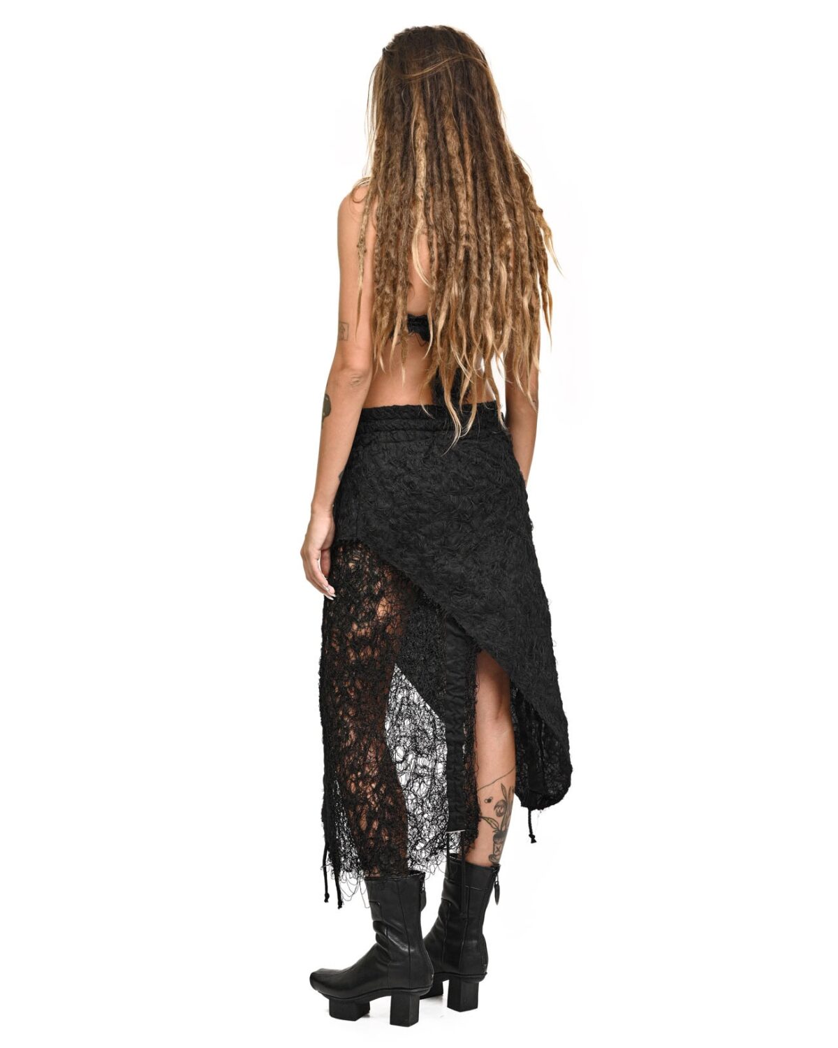 MINOAR - Fiber Bond Drape Construct Skirt, Women's black cotton skirt with Fiber-Bond texture - 6