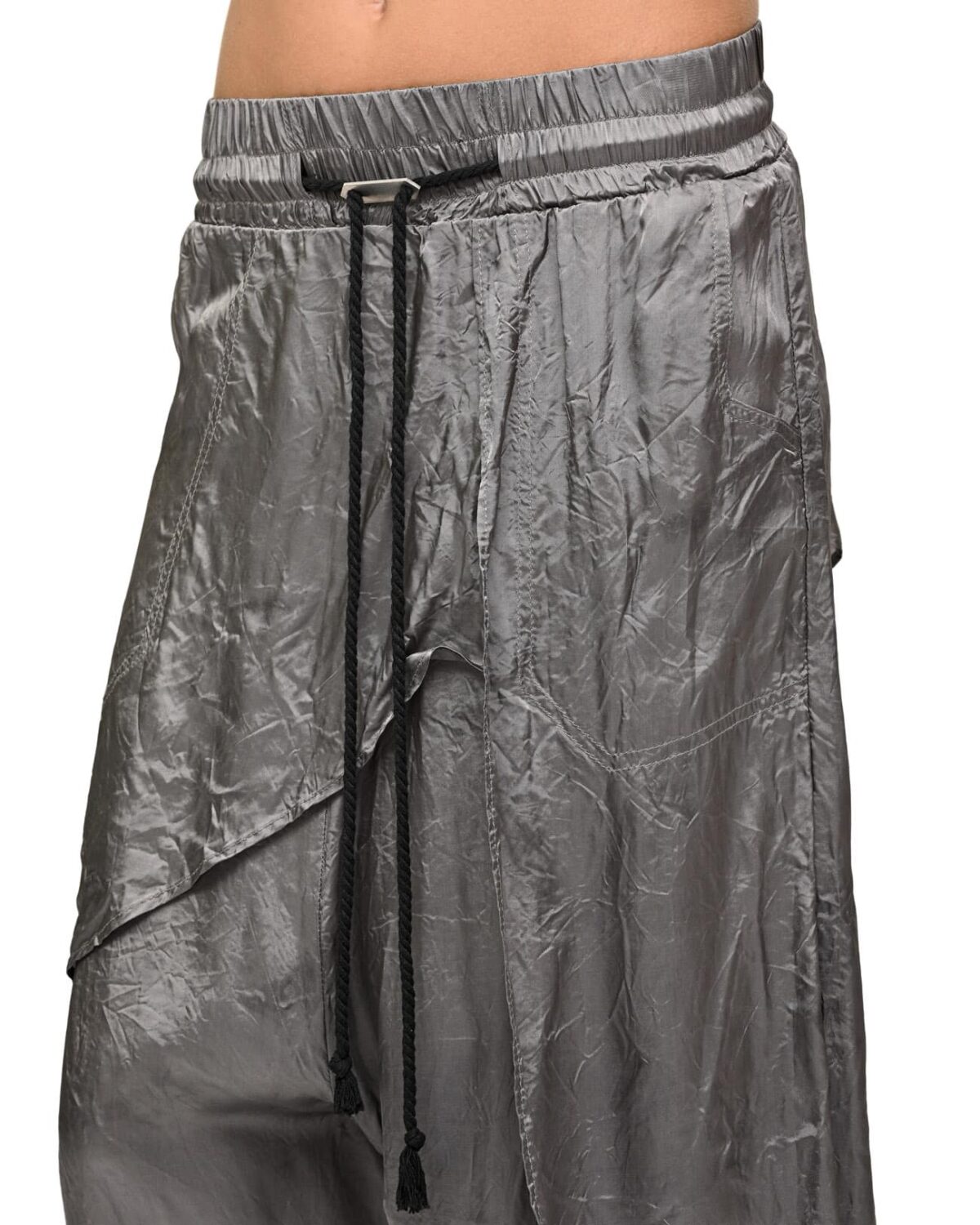 MINOAR - Chroma Loose Layers Pants, Women's grey viscose pants with drop-crotch silhouette - 4