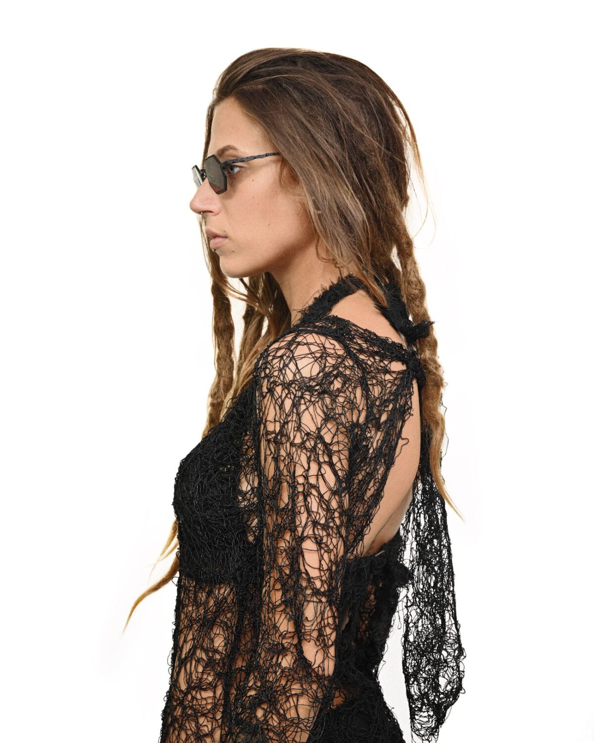 MINOAR - Fiber Bond Web Long-Sleeve Sundress, Women's black viscose with Fiber-Bond texture - 5