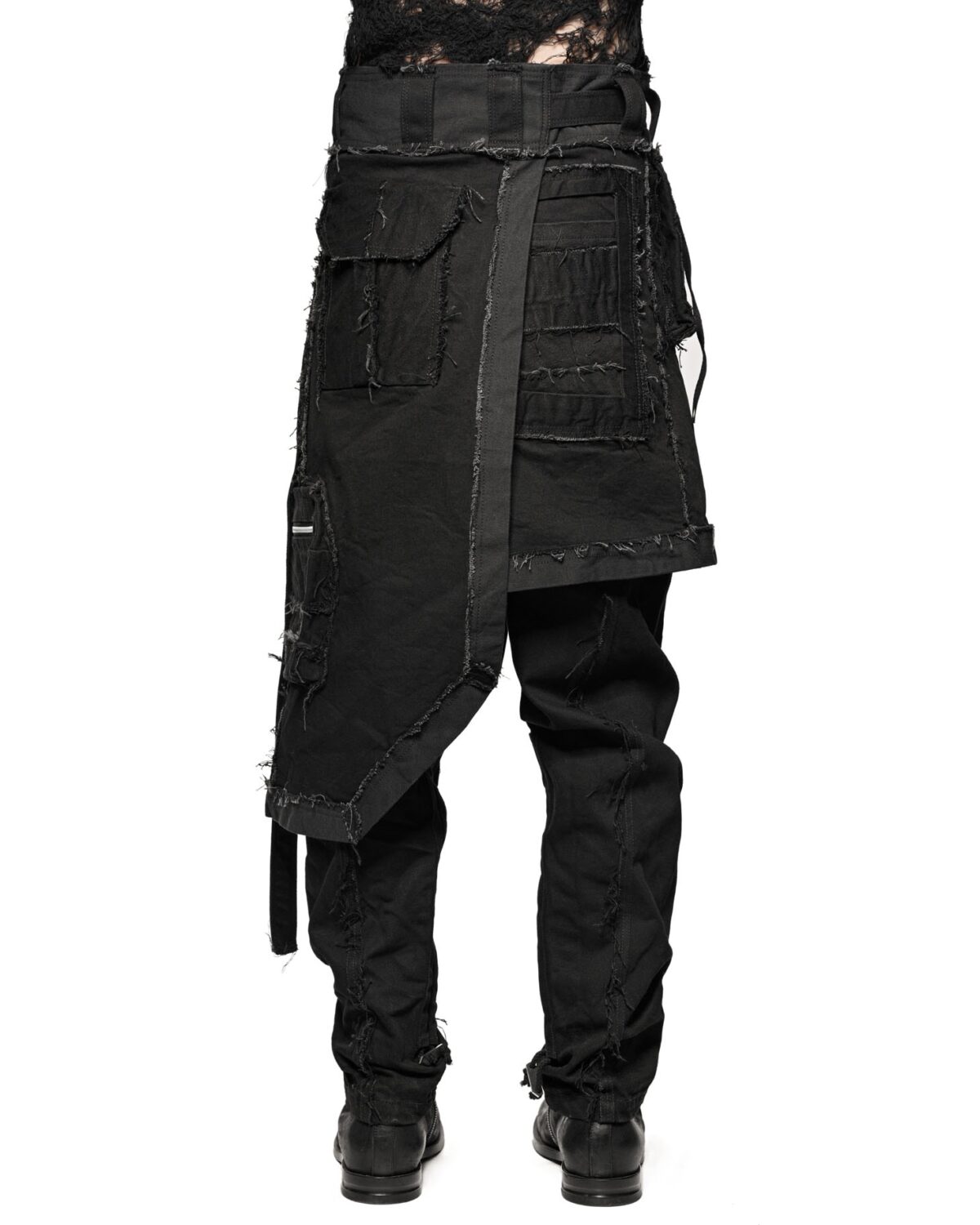 MINOAR - Cargo Multi-Cut Asymmetric Kilt, Men's black cotton with multi-segment construction - 7