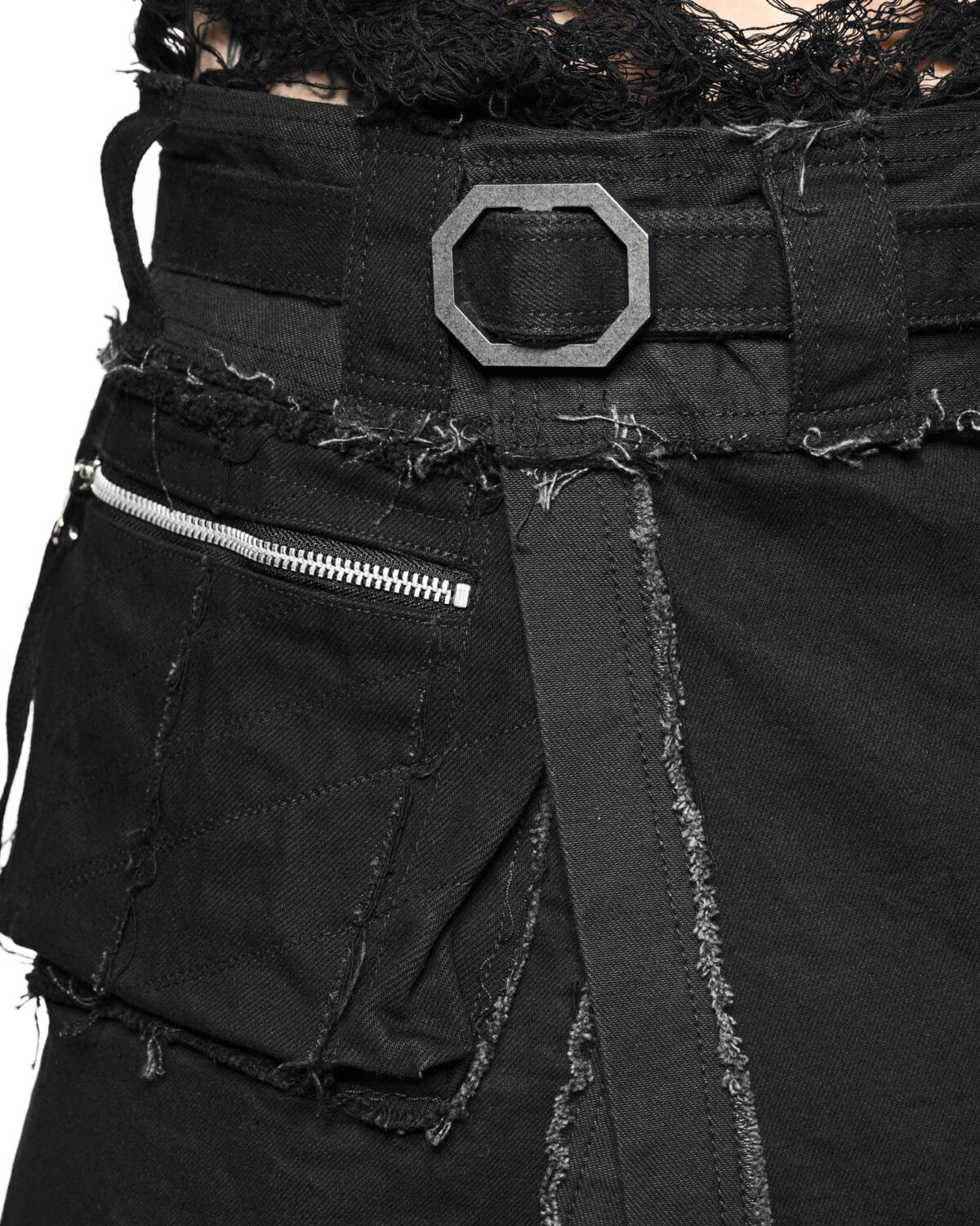 MINOAR - Cargo Multi-Cut Asymmetric Kilt, Men's black cotton with multi-segment construction - 9