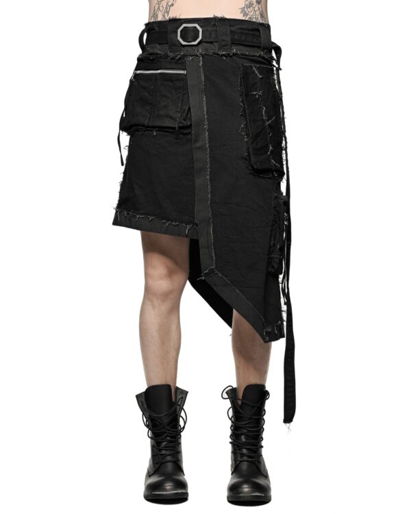 MINOAR - Cargo Multi-Cut Asymmetric Kilt, Men's black cotton with multi-segment construction - 1