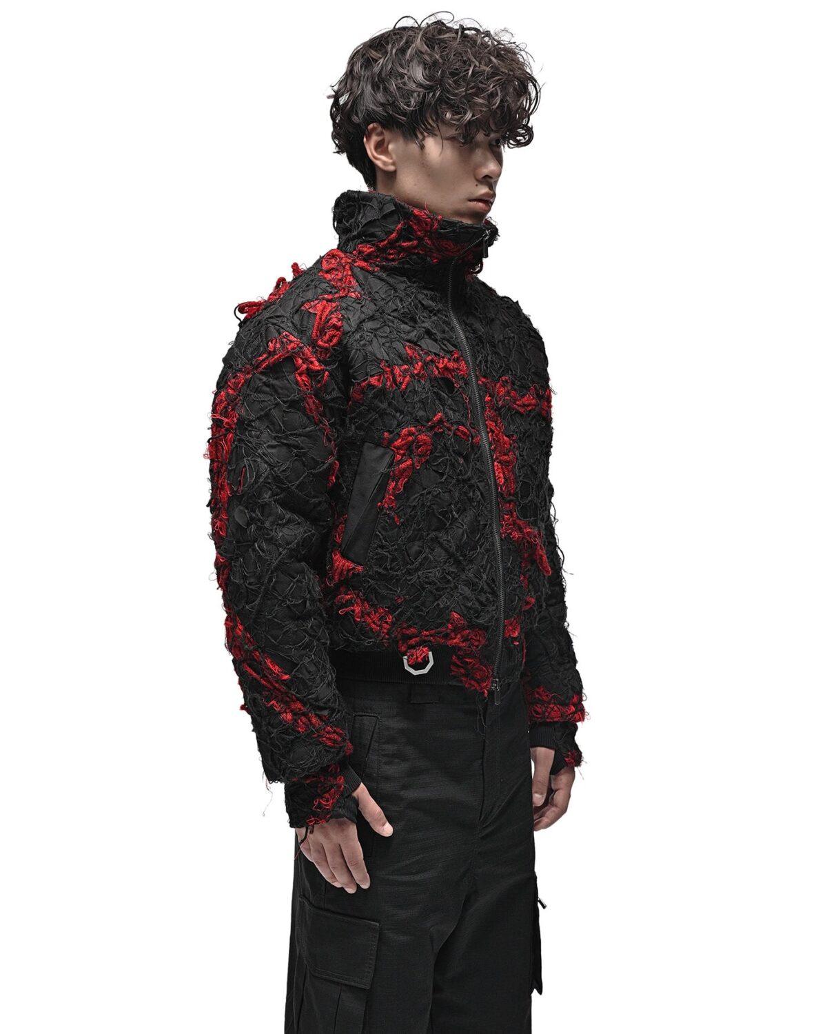 MINOAR - Fiber Bond Magma Bomber Jacket, Men's black cotton jacket with Fiber-Bond texture - 3