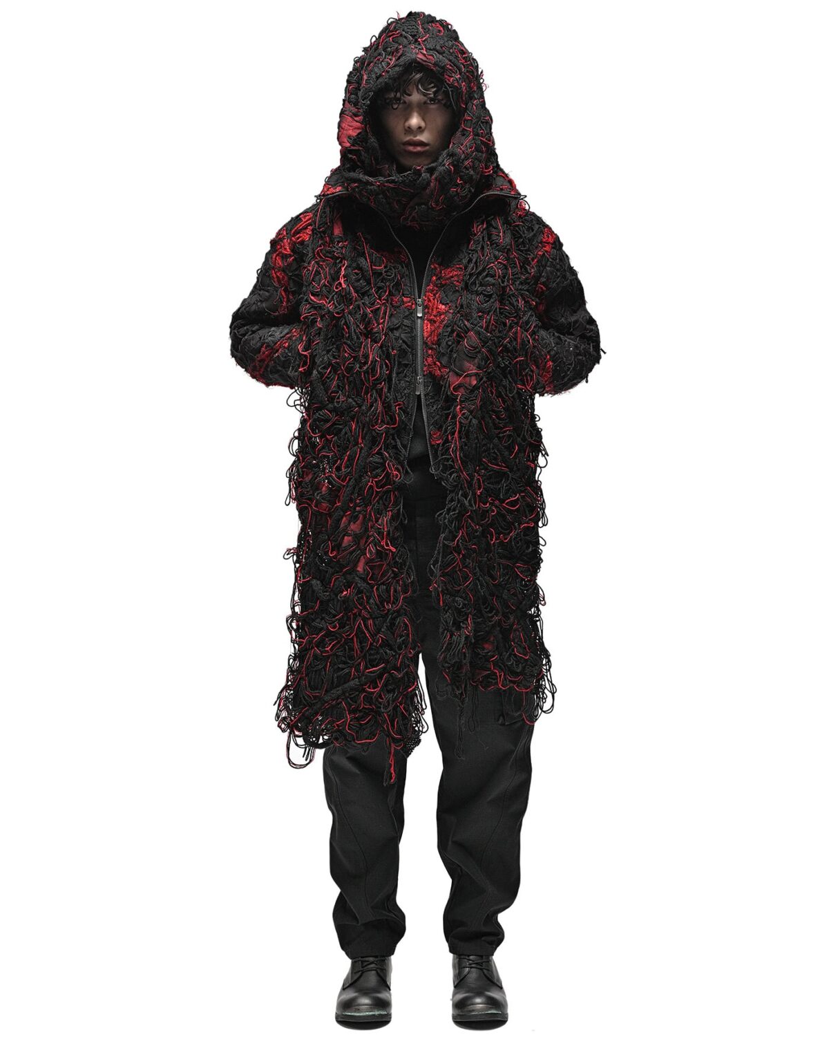MINOAR - Pyro Fiber Bond Hood Scarf, Unisex black cotton scarf with Fiber-Bond texture - 4