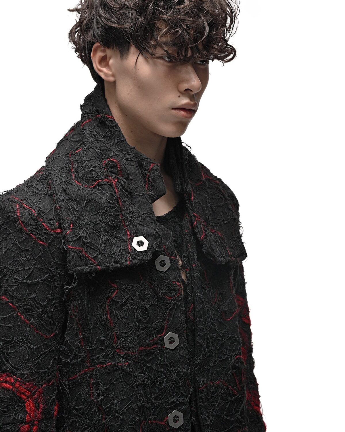 MINOAR - Fiber Bond Magma Coat, Men's black cotton coat with Fiber-Bond texture - 11