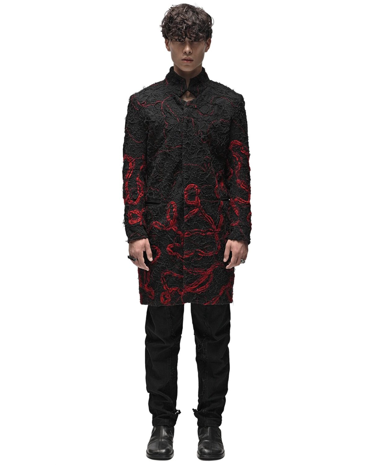MINOAR - Fiber Bond Magma Coat, Men's black cotton coat with Fiber-Bond texture - 4