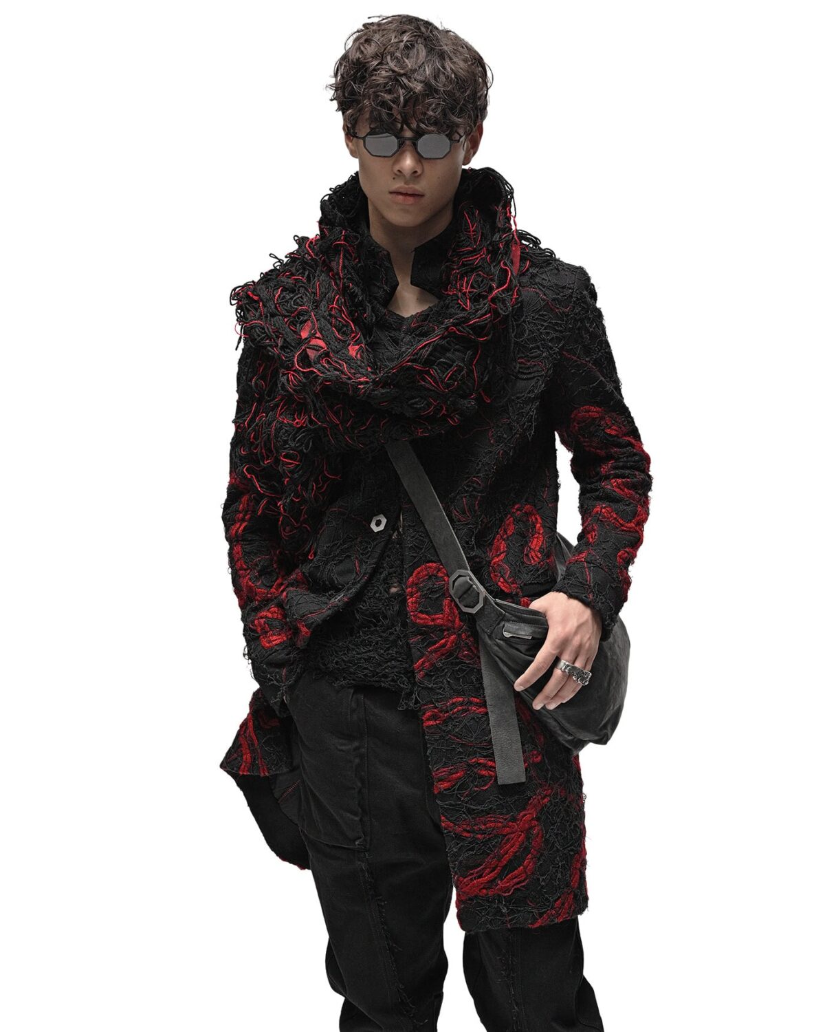 MINOAR - Fiber Bond Magma Coat, Men's black cotton coat with Fiber-Bond texture - 3