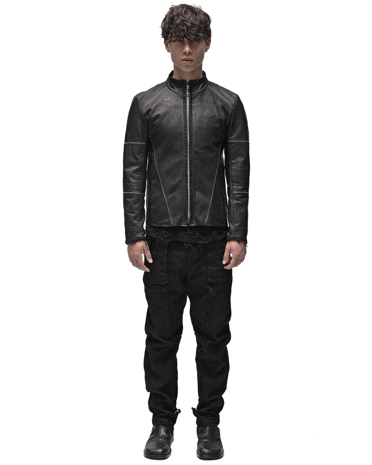 MINOAR - Biker Horse Leather Jacket, Men's black leather jacket with multi-segment construction - 6