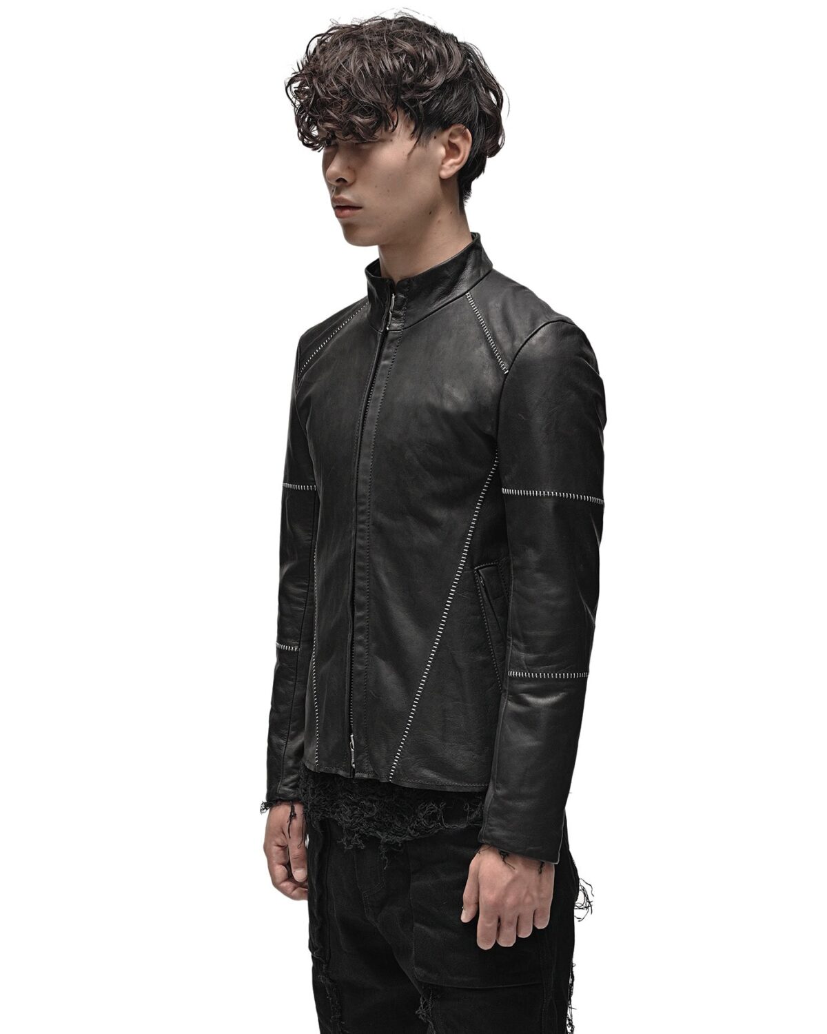MINOAR - Biker Horse Leather Jacket, Men's black leather jacket with multi-segment construction - 5