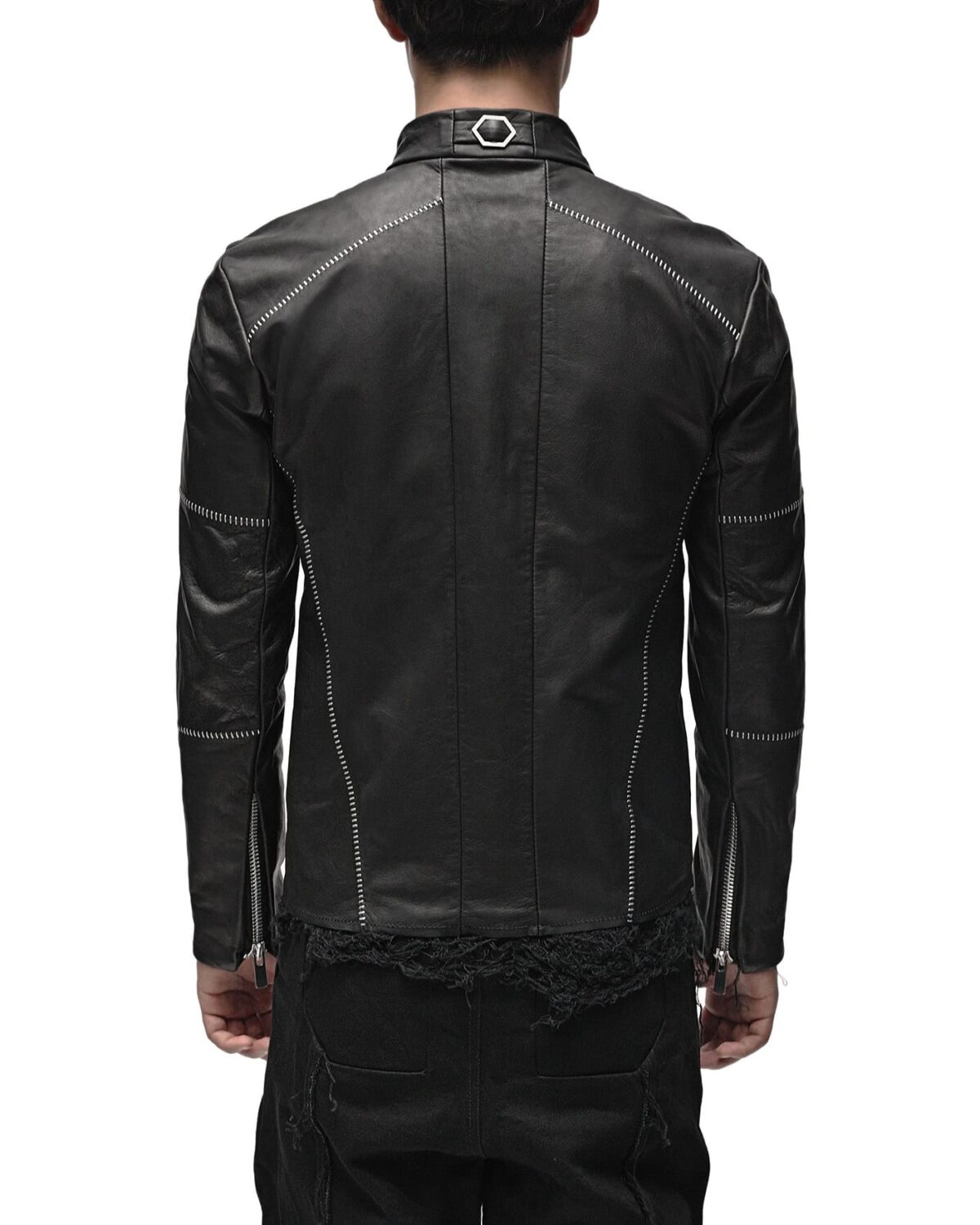 MINOAR - Biker Horse Leather Jacket, Men's black leather jacket with multi-segment construction - 7