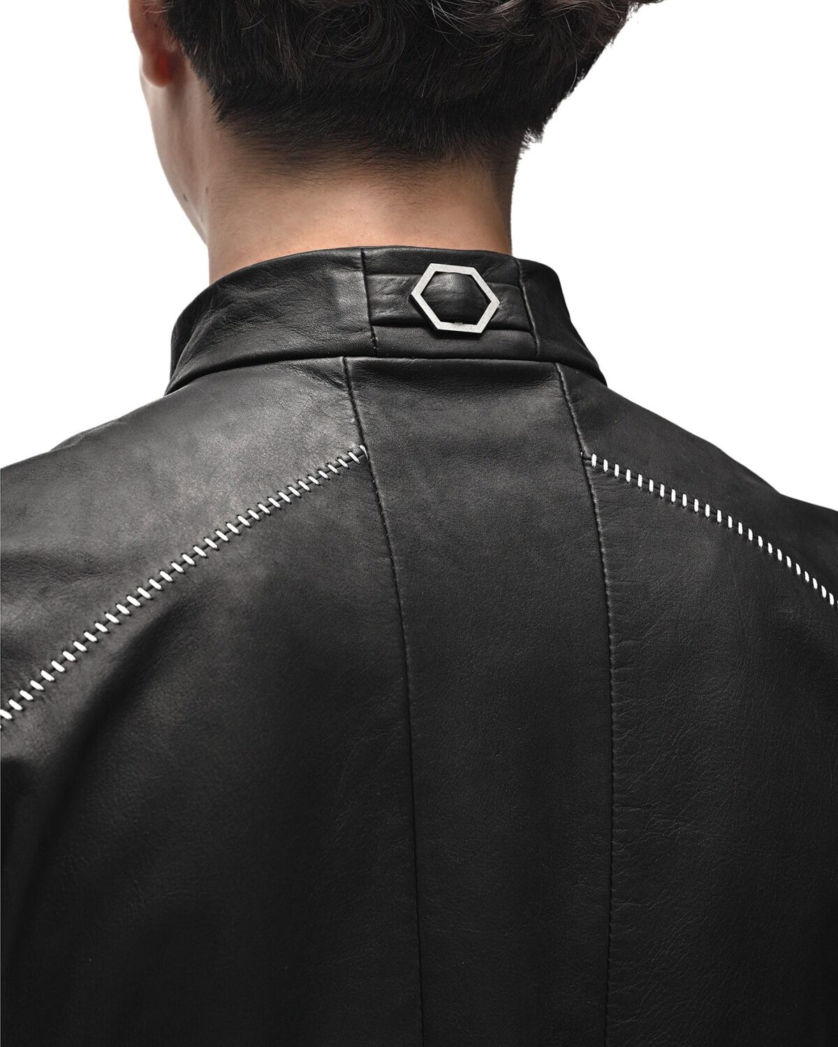 MINOAR - Biker Horse Leather Jacket, Men's black leather jacket with multi-segment construction - 9