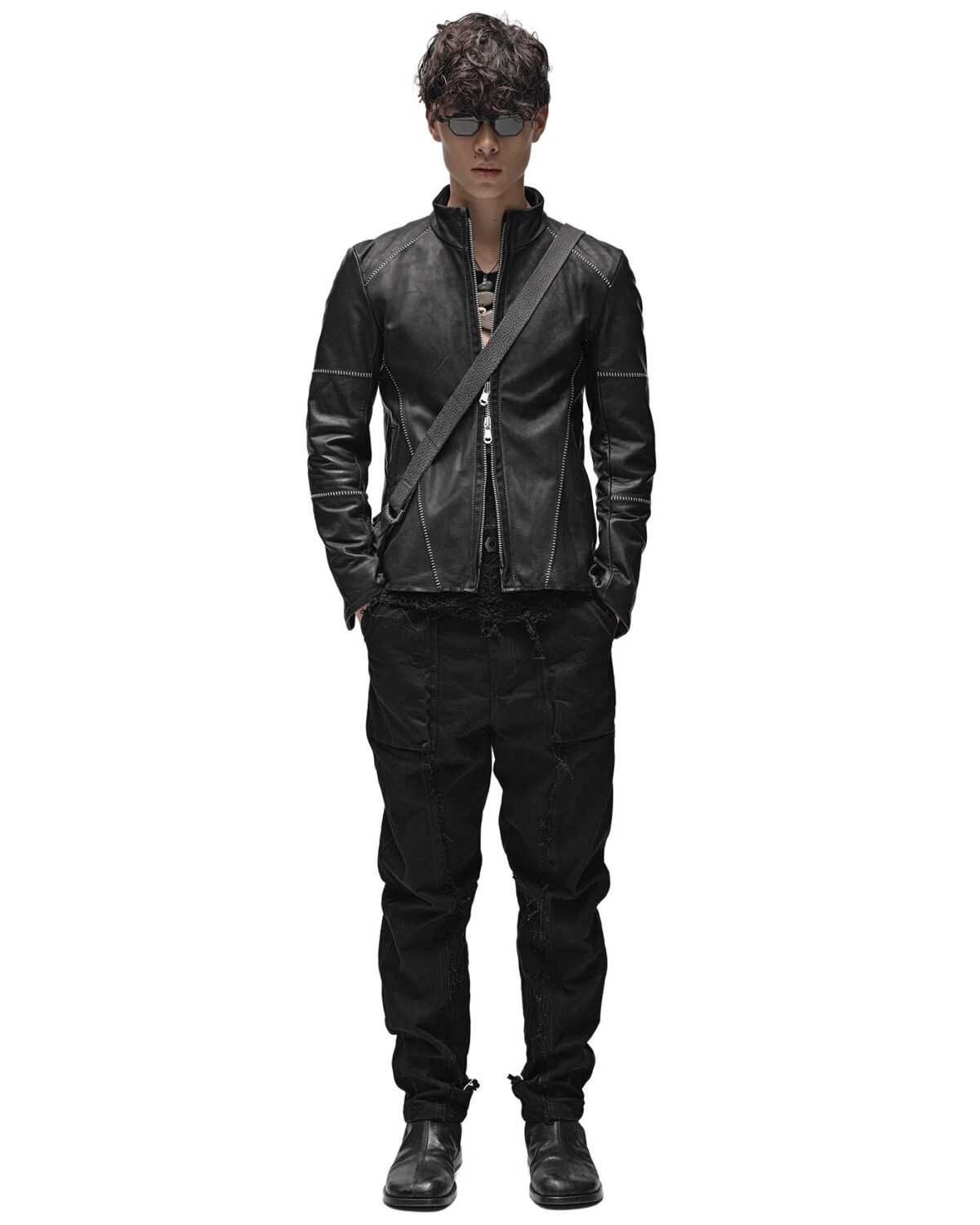MINOAR - Biker Horse Leather Jacket, Men's black leather jacket with multi-segment construction - 3