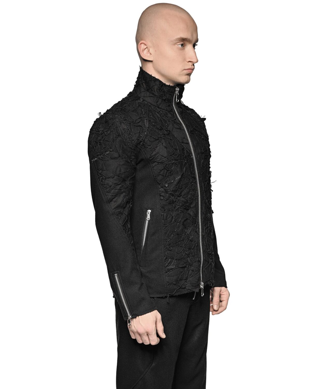MINOAR - Grand Fiber Patch Wool Jacket, Men's black cotton jacket with Fiber-Bond texture - 3