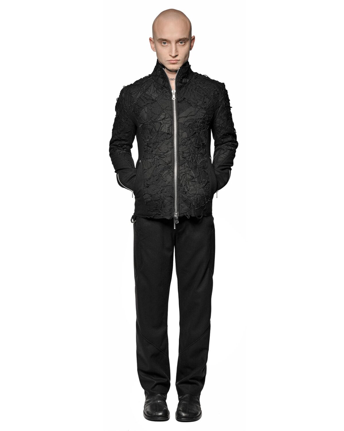 MINOAR - Grand Fiber Patch Wool Jacket, Men's black cotton jacket with Fiber-Bond texture - 5