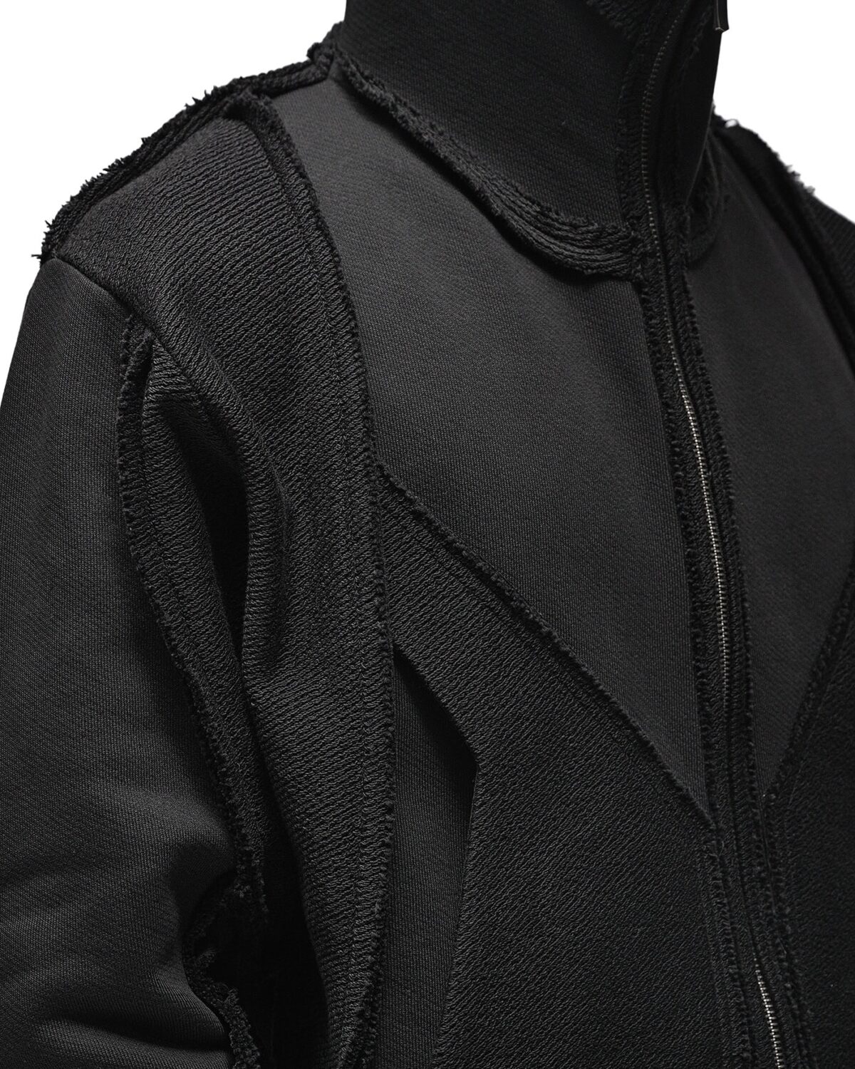 MINOAR - Reverse Edge Construct Zip Hoodie, Men's black cotton hoodie with multi-segment construction - 7