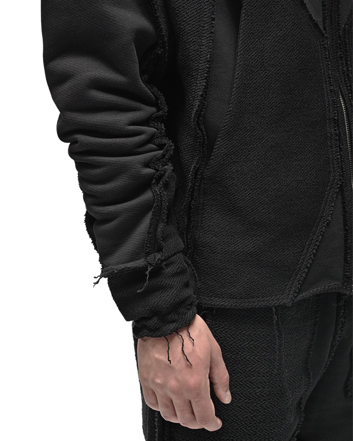 MINOAR - Reverse Edge Construct Zip Hoodie, Men's black cotton hoodie with multi-segment construction - 8