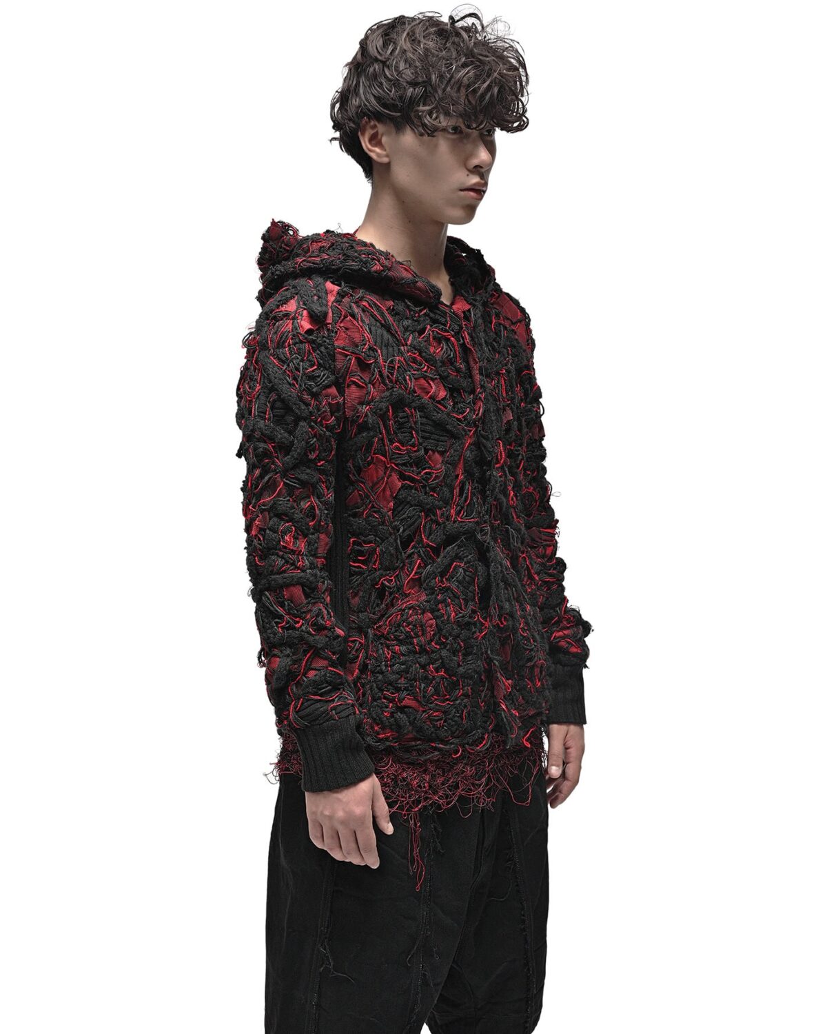 MINOAR - Fiber Bond Volcano Hooded Cardigan, Men's black cotton cardigan with Fiber-Bond texture - 5