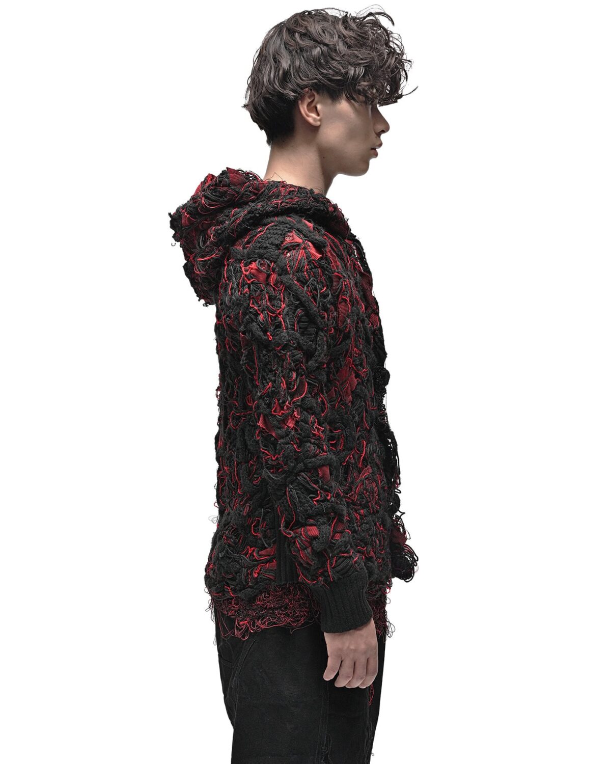 MINOAR - Fiber Bond Volcano Hooded Cardigan, Men's black cotton cardigan with Fiber-Bond texture - 6