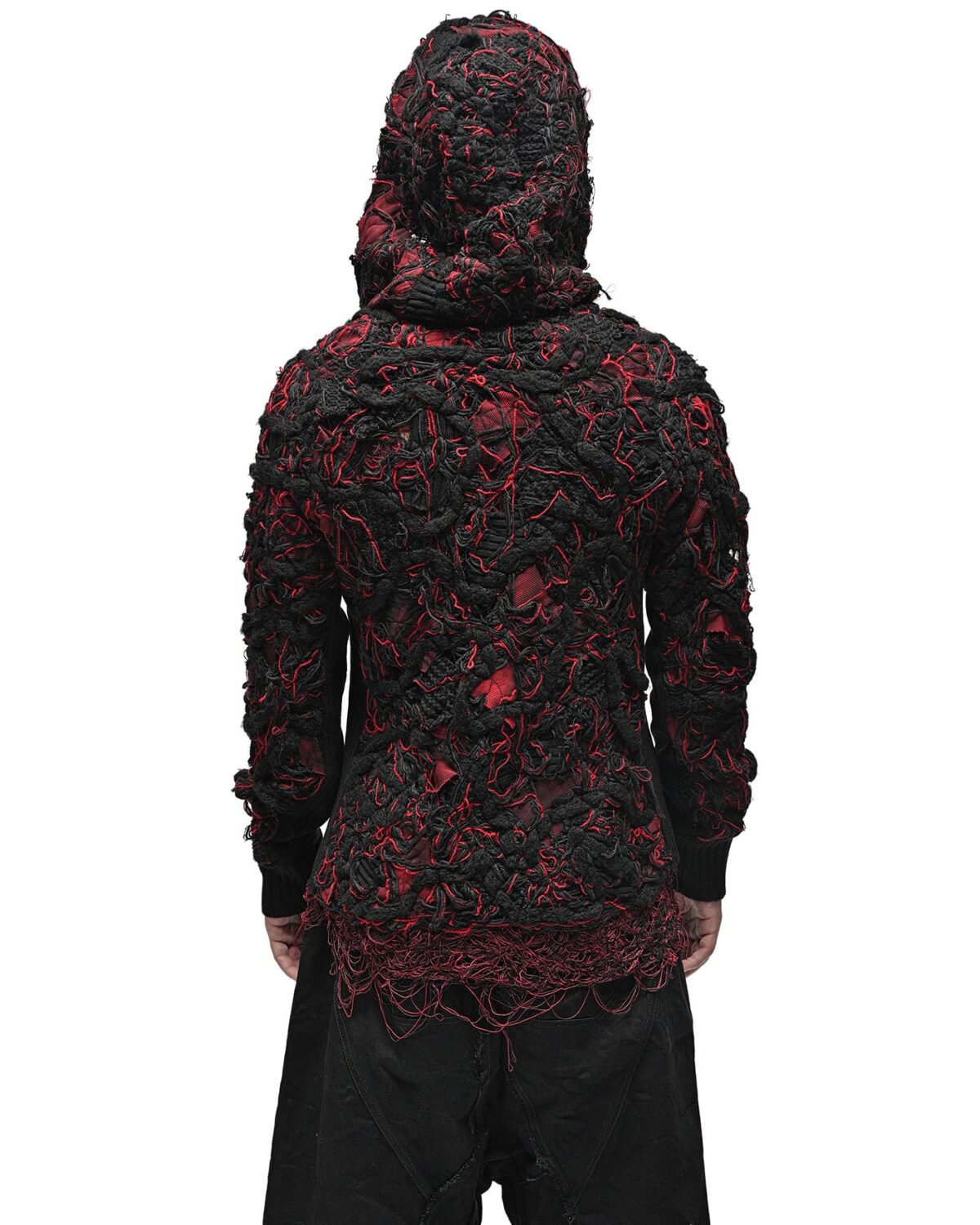 MINOAR - Fiber Bond Volcano Hooded Cardigan, Men's black cotton cardigan with Fiber-Bond texture - 7