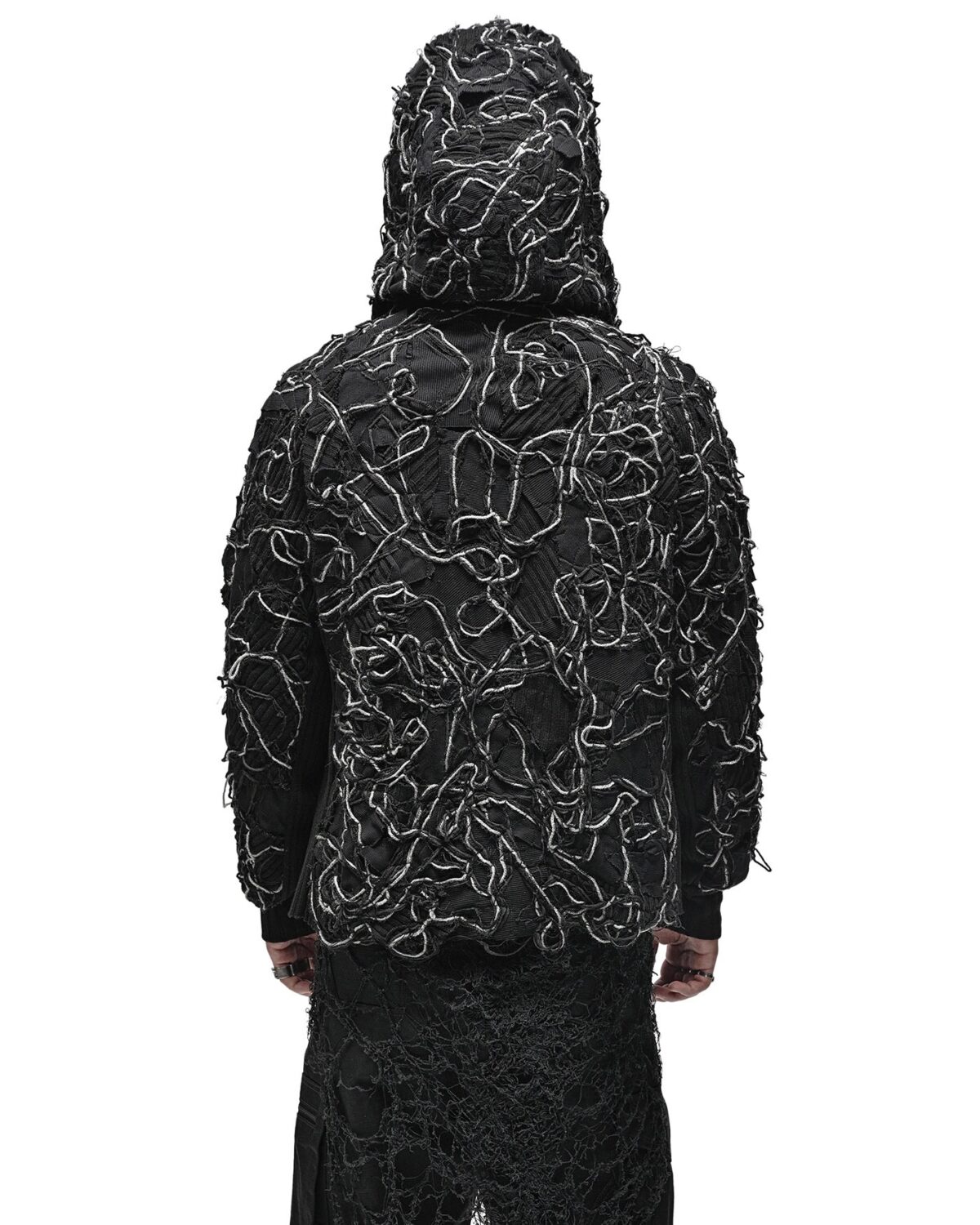 MINOAR - Fiber Bond Ashes Hooded Cardigan, Men's black cotton cardigan with Fiber-Bond texture - 7
