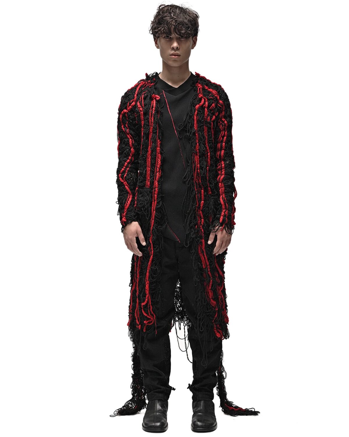 MINOAR - Fiber Bond Oracle Long Cardigan, Men's black cotton cardigan with Fiber-Bond texture - 3